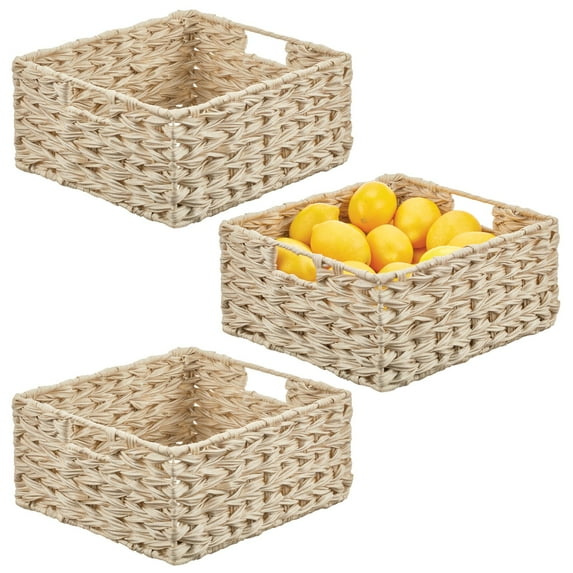 mDesign Woven Farmhouse Kitchen Pantry Storage Basket Box, 3 Pack, Cream/Beige