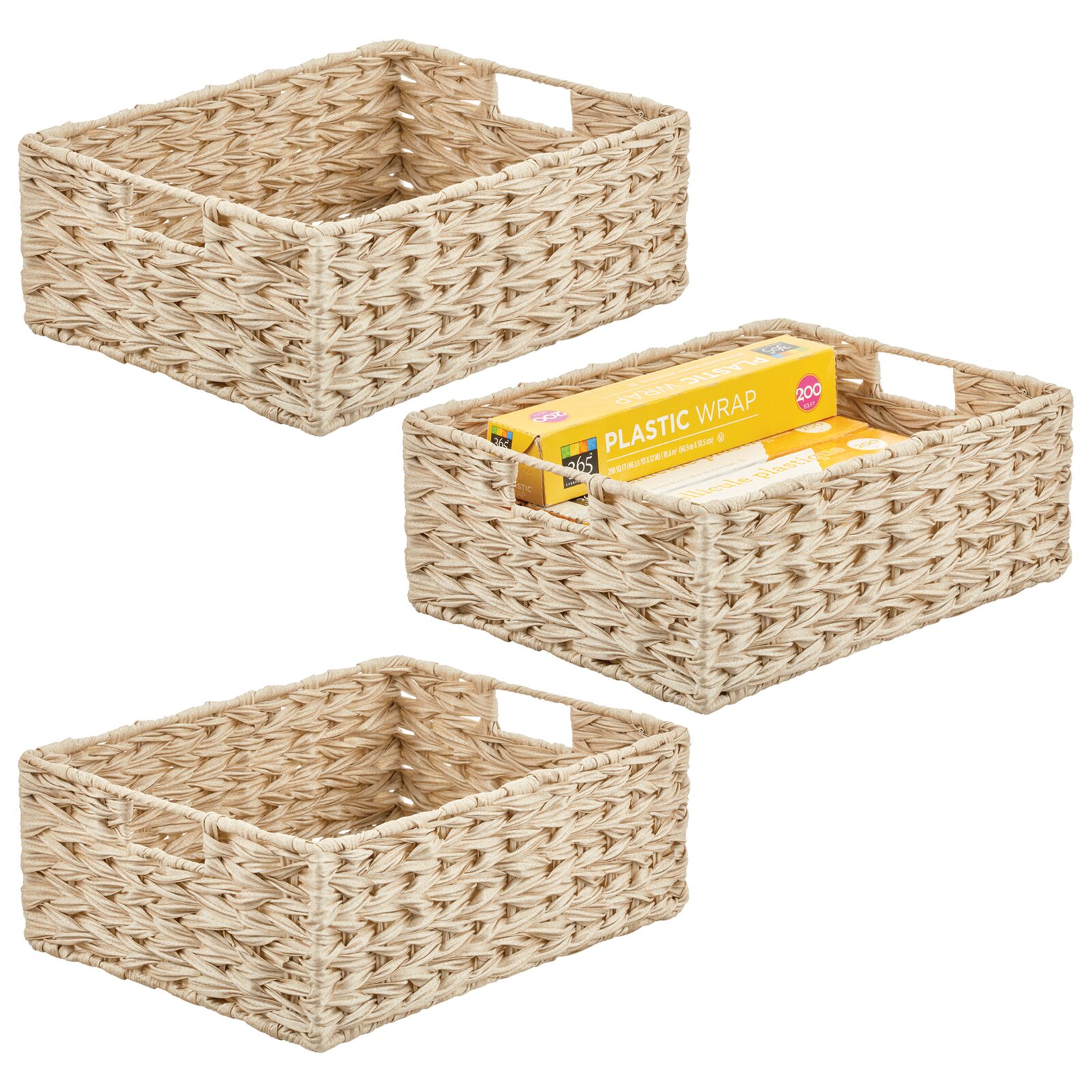 mDesign Woven Farmhouse Kitchen Pantry Storage Basket Box, 3 Pack