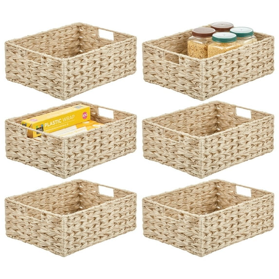mDesign Woven Farmhouse Kitchen Pantry Storage Basket Box, 6 Pack, Cream/Beige