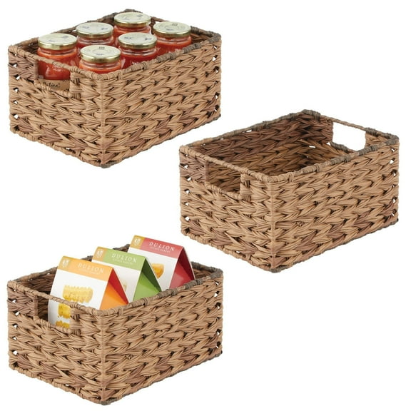 mDesign Woven Farmhouse Pantry Food Storage Bin Basket Box, 3 Pack - Brown Ombre