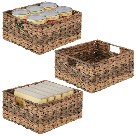 mDesign Woven Farmhouse Pantry Food Storage Bin Basket Box, 3 Pack, Brown Ombre