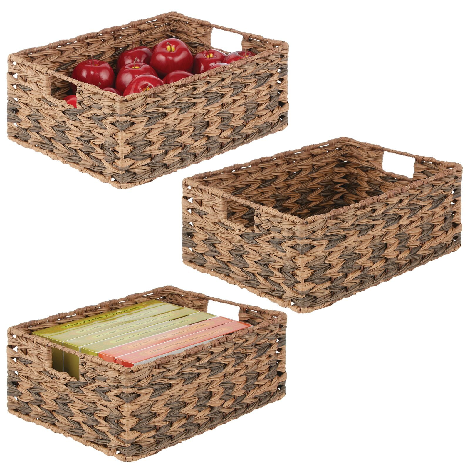 mDesign Woven Farmhouse Pantry Food Storage Bin Basket Box, 3 Pack ...