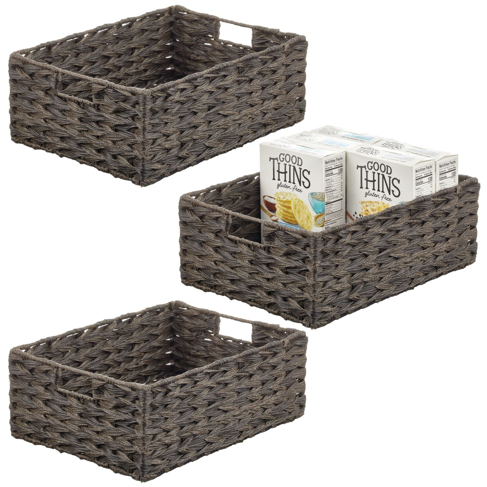 mDesign Woven Farmhouse Pantry Food Storage Bin Basket Box, 3 Pack ...
