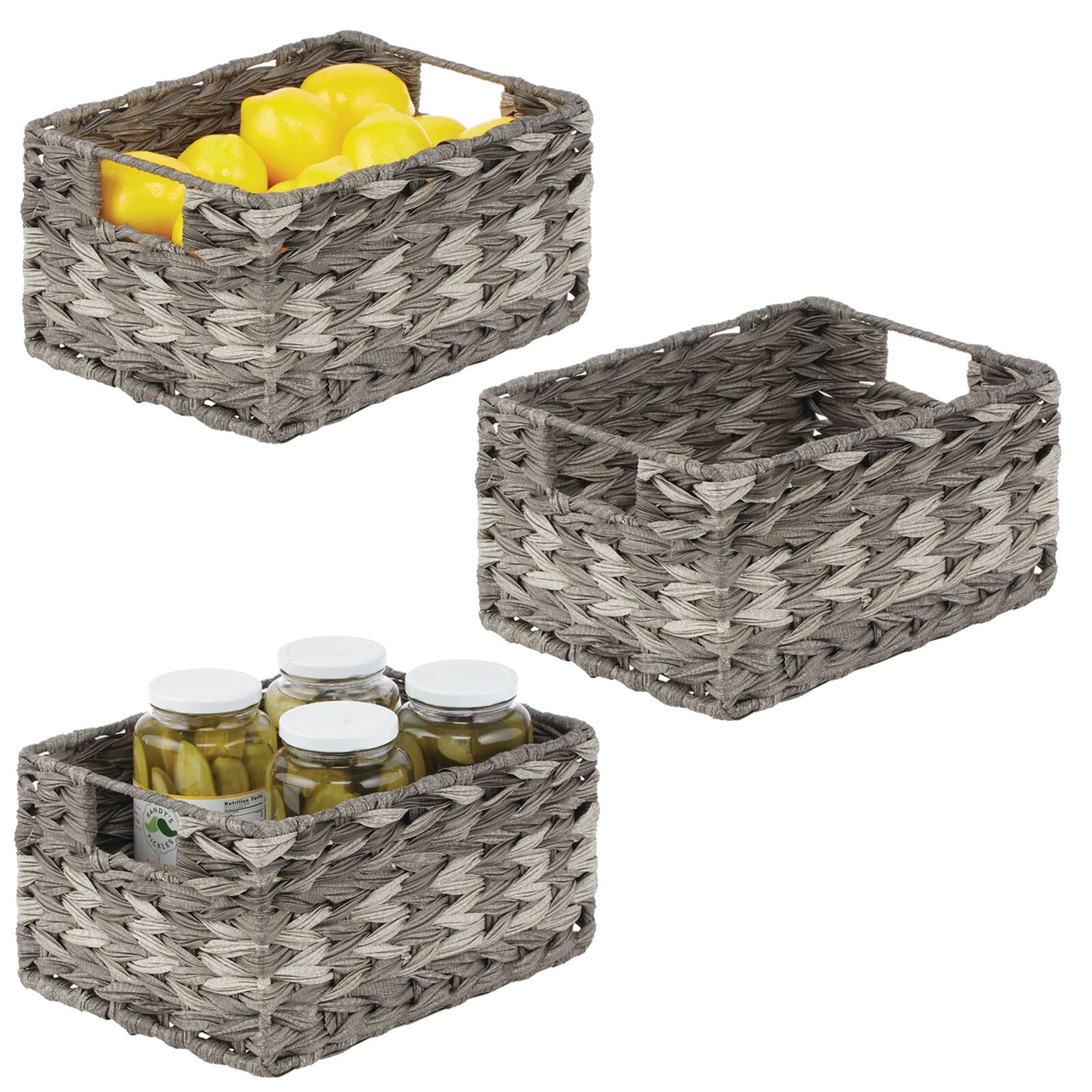mDesign Woven Farmhouse Pantry Food Storage Bin Basket Box 3 Pack