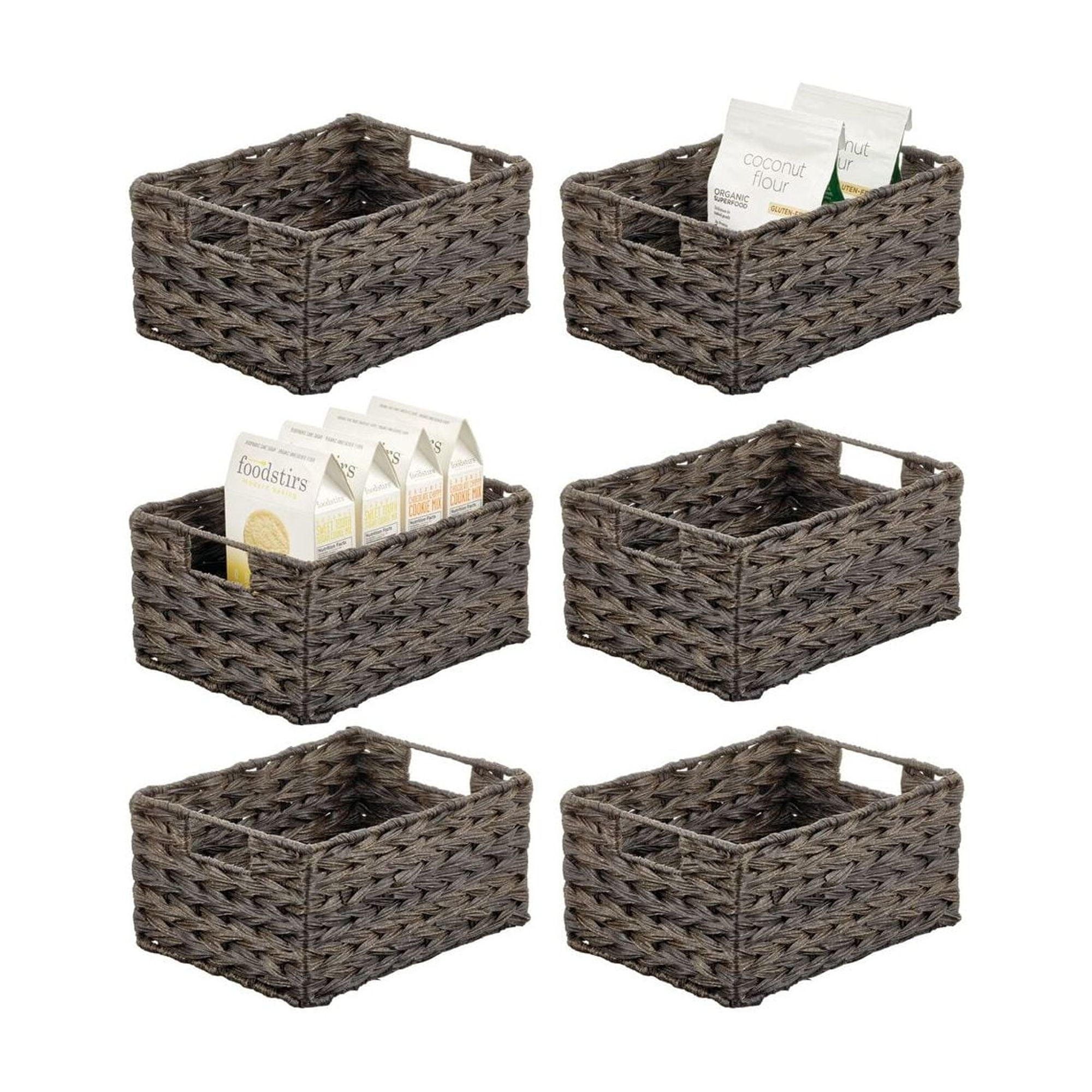 mDesign Woven Farmhouse Pantry Food Storage Bin Basket Box, 6 Pack, Dark Brown