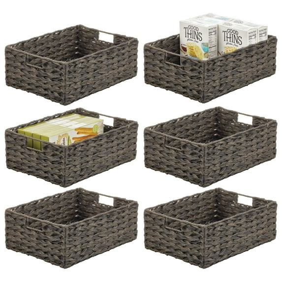 mDesign Woven Farmhouse Pantry Food Storage Bin Basket Box, 6 Pack, Dark Brown