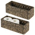 thumbnail image 1 of mDesign Woven Hyacinth Bathroom Toilet Tank Storage Basket, 2 Pack, Dark Brown, 1 of 8