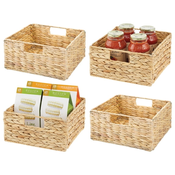 mDesign Woven Hyacinth Kitchen Basket Organizer with Handles - 4 Pack - Natural