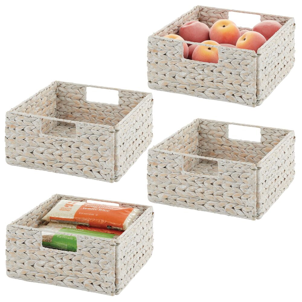 mDesign Woven Hyacinth Kitchen Basket Organizer with Handles, 4 Pack