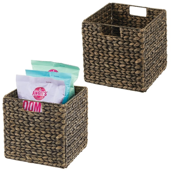 mDesign Woven Hyacinth Kitchen Storage Organizer Basket Bin, 2 Pack, Black Wash