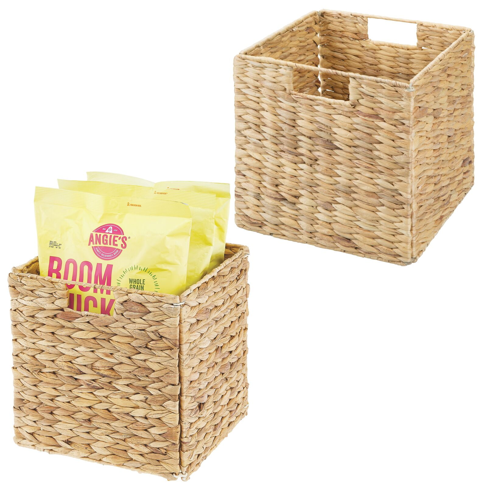mDesign Woven Hyacinth Kitchen Storage Organizer Basket Bin, 2 Pack, Natural/Tan