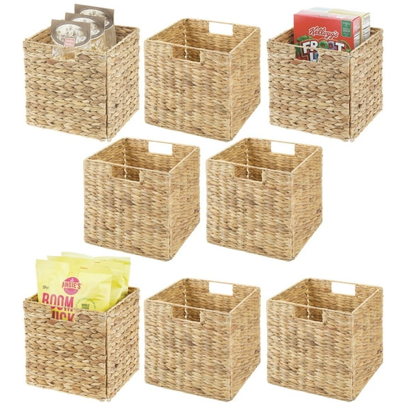 mDesign Woven Hyacinth Kitchen Storage Organizer Basket Bin, 8 Pack, Natural/Tan