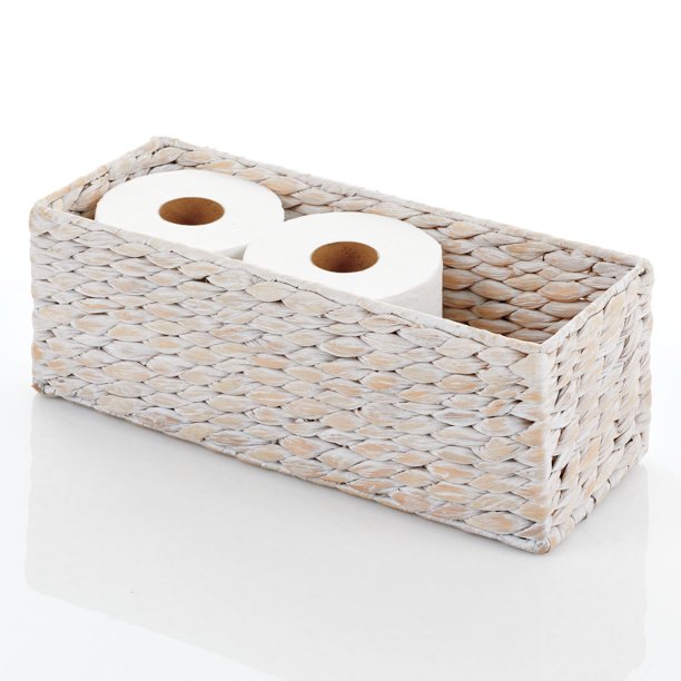mDesign Woven Hyacinth Narrow Bathroom Toilet Tank Storage Basket