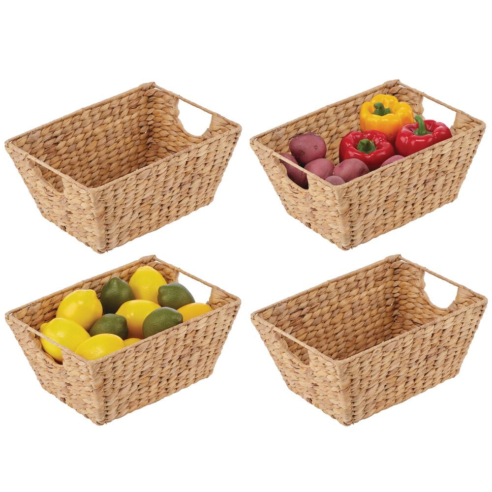 Natural Seagrass Rectangular Storage Basket Set with Handles, 4 Pack
