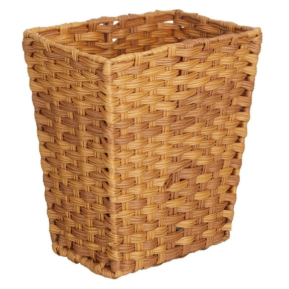 mDesign Woven Rectangle Decorative Garbage Wastebasket Trash Bin - Camel