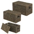 thumbnail image 1 of mDesign Woven Seagrass Home Storage Basket with Lid, Set of 3 - Black Finish, 1 of 8