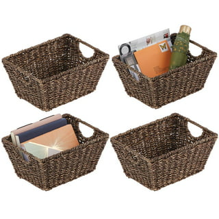 Wardrobe Desktop Storage Basket with Lid Seagrass Woven Snack Yarn