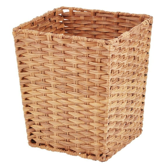 mDesign Woven Square Trash Can Wastebasket, Garbage Container Bin - Brown