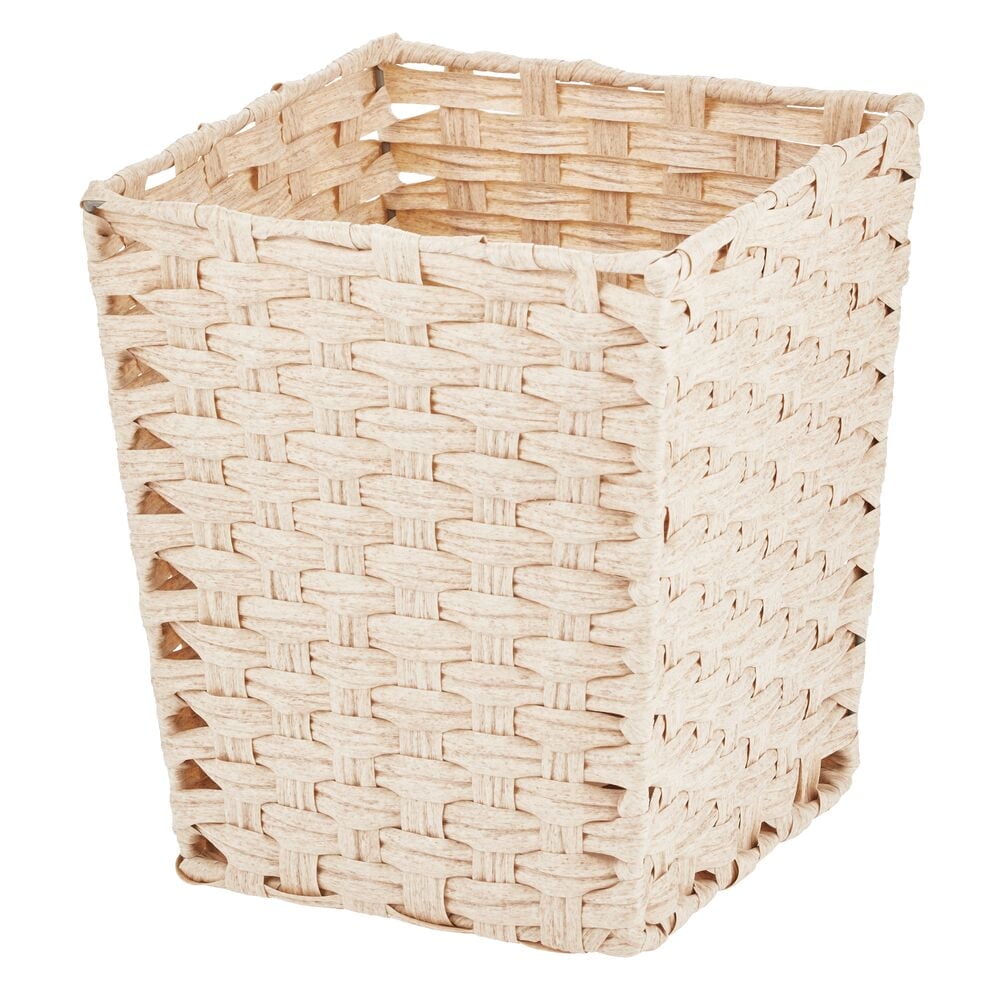 mDesign Woven Square Trash Can Wastebasket, Garbage Container Bin - Cream
