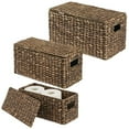 thumbnail image 1 of mDesign Woven Water Hyacinth Storage Basket, Lid/Handles, Set of 3 - Dark Brown, 1 of 8