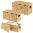 thumbnail image 1 of mDesign Woven Water Hyacinth Storage Basket, Lid/Handles, Set of 3 - Natural/Tan, 1 of 8