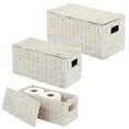 thumbnail image 1 of mDesign Woven Water Hyacinth Storage Basket, Lid/Handles, Set of 3 - White Wash, 1 of 9