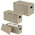 thumbnail image 1 of mDesign Woven Water Hyacinth Storage Basket with Lid/Handles, Set of 3 - Gray, 1 of 8