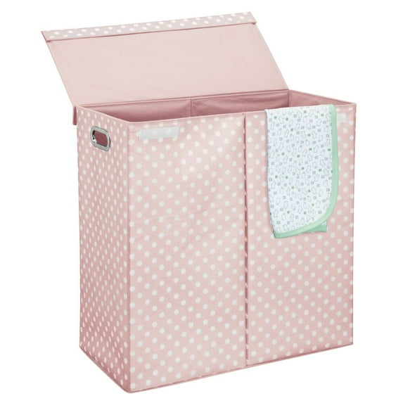 mDesign X-Large Double Hamper with Lid/Handles for Nursery, Pink/White Polka Dot