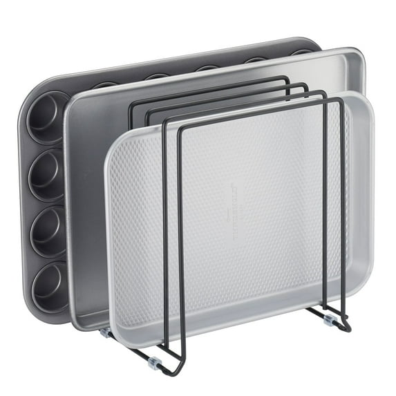 mDesign X-Large Steel Storage Tray Organizer Rack for Kitchen Cabinet - Black
