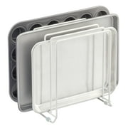 mDesign X-Large Steel Storage Tray Organizer Rack for Kitchen Cabinet - White