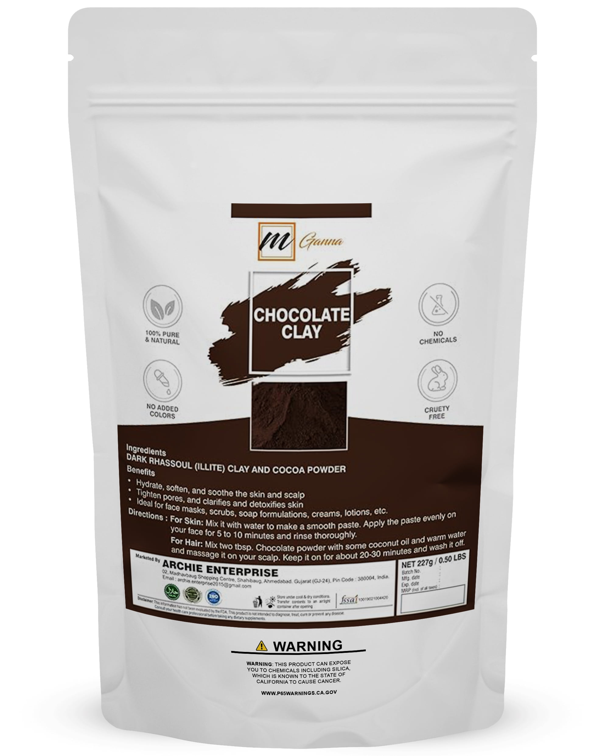 mGanna 100 Natural Chocolate Clay (A Combination of Dark Rhassoul Clay