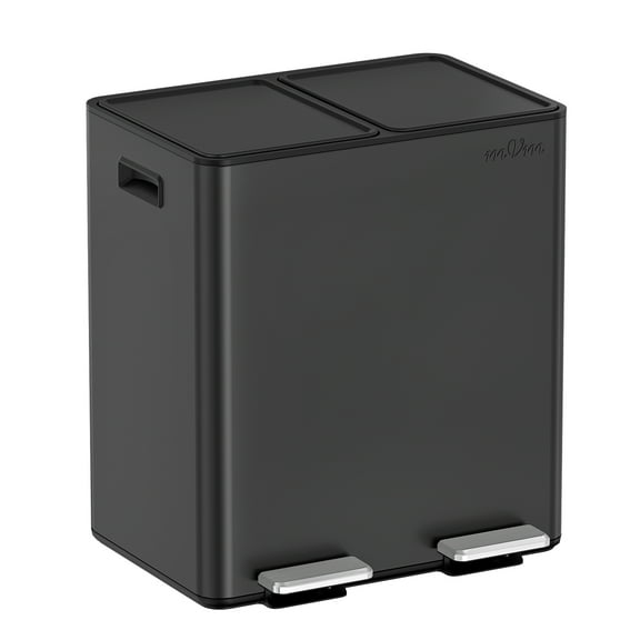 mVm 10.5Gal/ 40L Stainless Steel Dual Compartment Trash Can, Dual Compartment Separate Garbage Can with Pedal, Modern Kitchen Office Trash Can(Black)