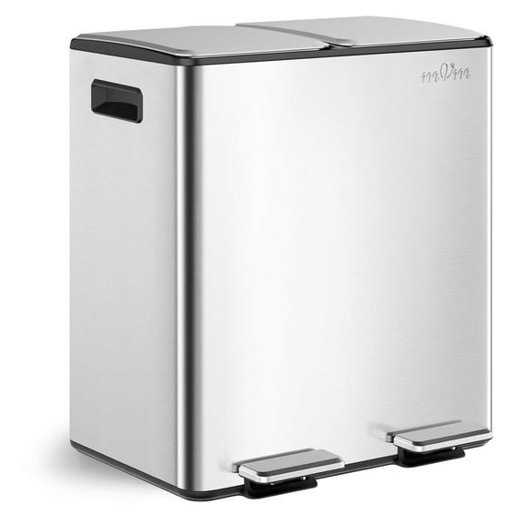 mVm 10.6 Gal Dual Trash Can, Kitchen Trash Can with Arched Lid, 2 Compartment Stainless Steel Recycle Bin for Home Kitchen Office (Silver)