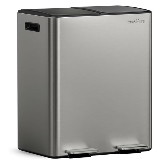 mVm Kitchen Trash Can, 10.6 Gal Dual Trash Can with ABS Lids, 2 Compartment Stainless Steel Recycle Bin for Home Kitchen Office (Gray)
