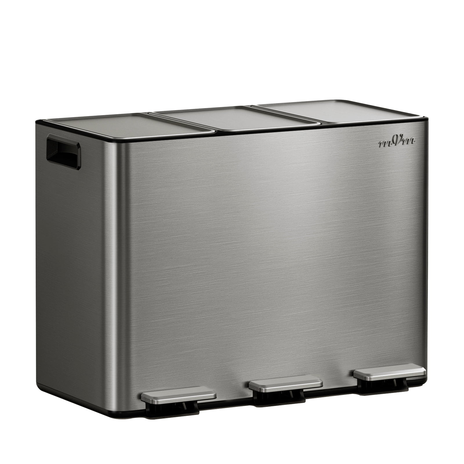 mVm 12 Gal 3 Compartment Trash Can, Triple Step Trash Can with Lid, Modern Kitchen Office Garbage Can（Gray）