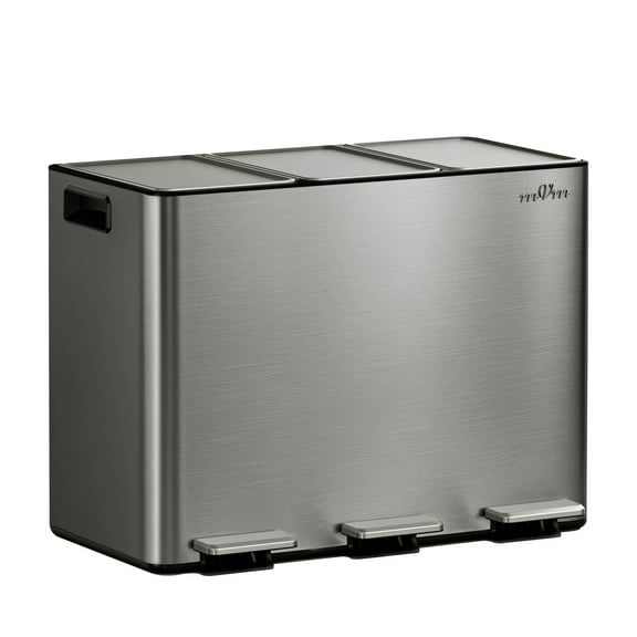 mVm 12 Gal 3 Compartment Trash Can, Triple Step Trash Can with Lid, Modern Kitchen Office Garbage CanGray