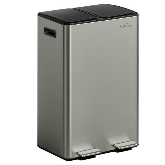 mVm 16 Gal Dual Compartment Trash Can, Stainless Steel Trash Can with ABS Lids Recycling Bin for Kitchen Home Office (Gray)