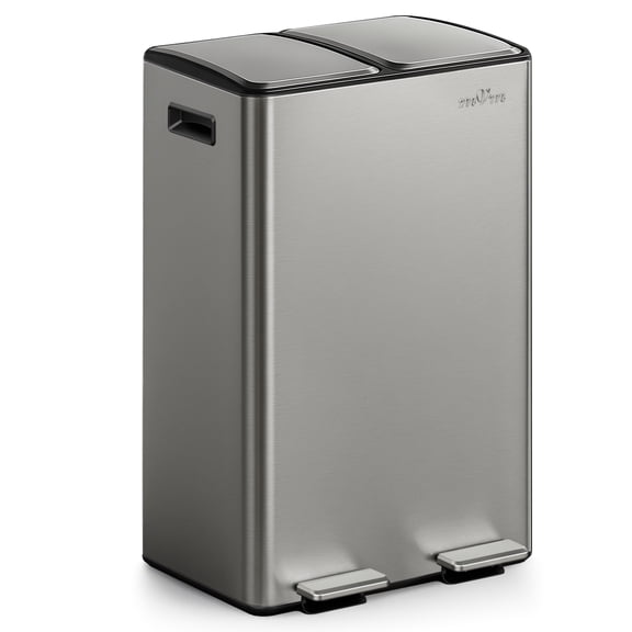 mVm 16 Gal Dual Compartment Trash Can, Stainless Steel Trash Can with Recycling Bin for Kitchen Home Office (Gray)