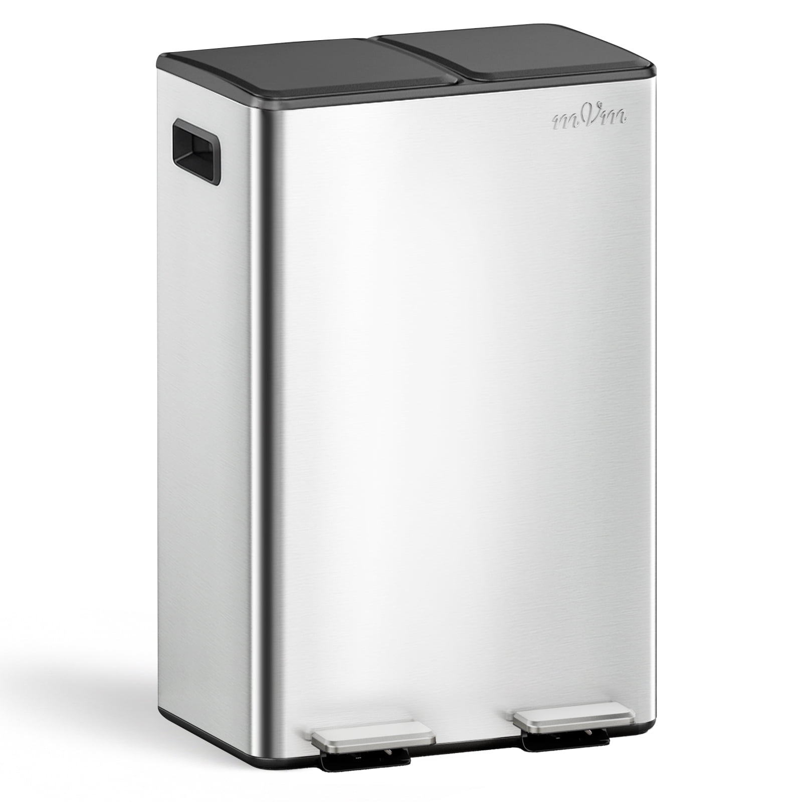 mVm 16 Gal Dual Recycle Trash Can with ABS Lids, Stainless Steel Garbage Can (Silver)