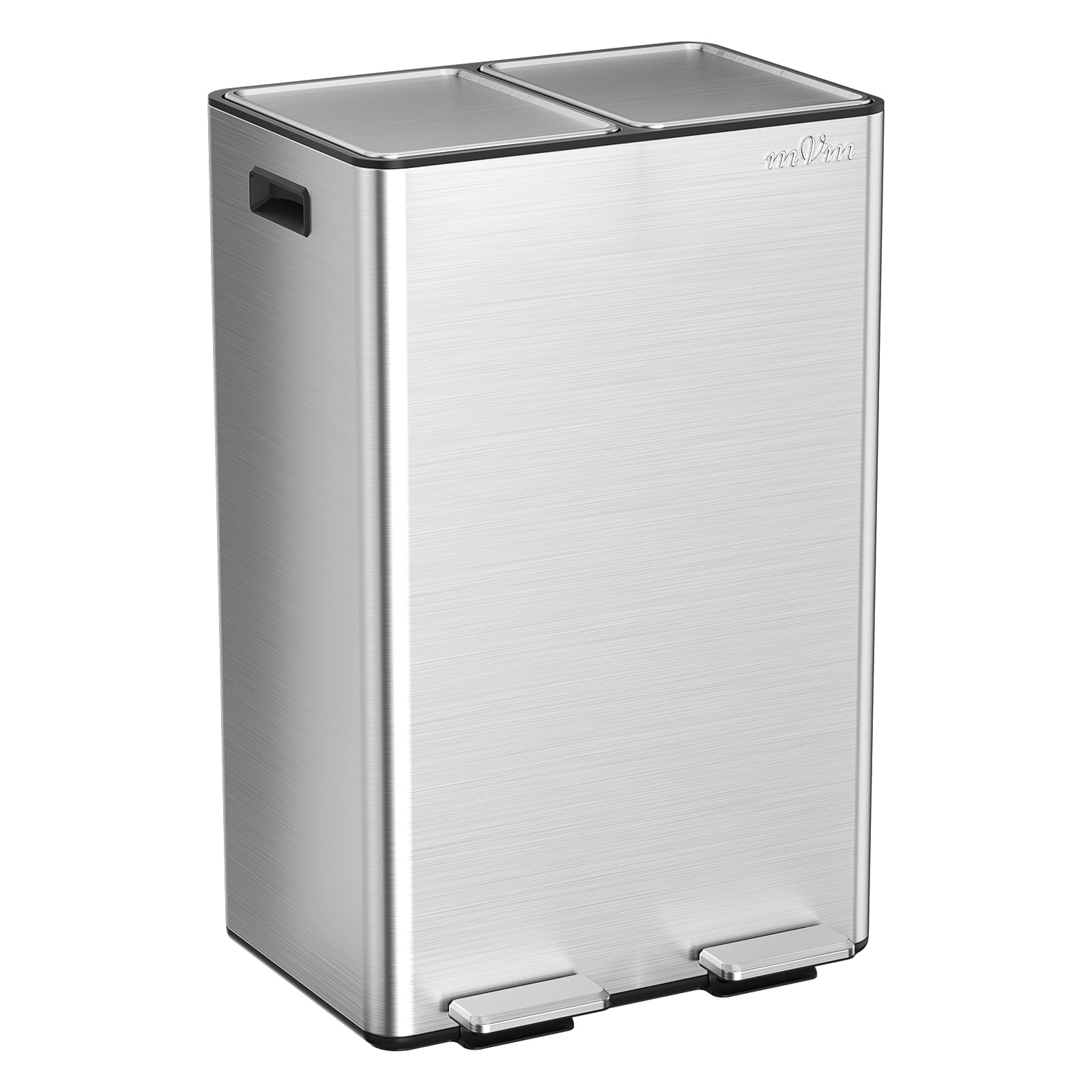 mVm 16 Gal Dual Trash Can, 2 Compartment Kitchen Trash Can with Lid, Modern Office Garbage Bin(Silver)