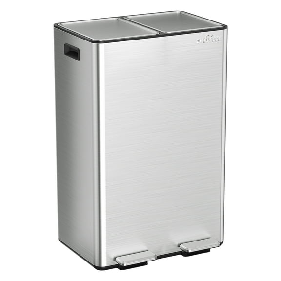 mVm 16 Gal Dual Trash Can, 2 Compartment Kitchen Trash Can with Lid, Modern Office Garbage Bin(Silver)