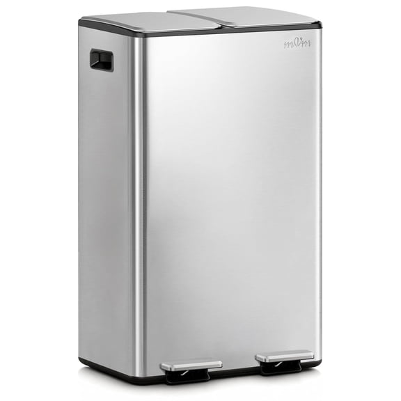 mVm 16 Gal Dual Trash Can, Kitchen Trash Can with Thick Lids, 2 Compartment Recycle Bin for Home Kitchen Office (Silver)