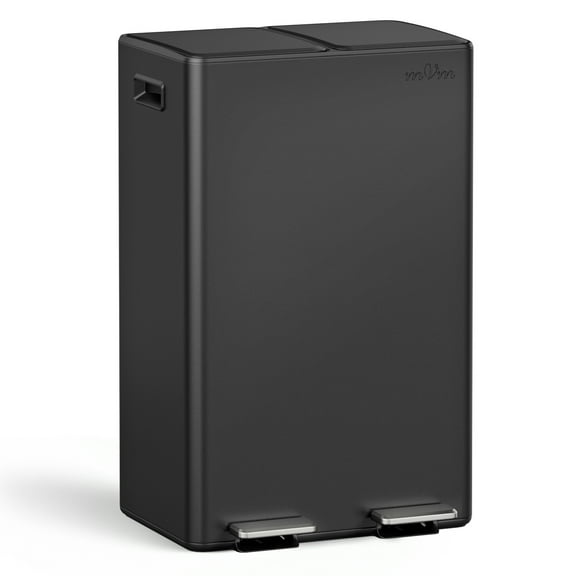 mVm 16 Gal Dual Trash Can, Large Step Trash Can with Thick Lids, Recycling Garbage Bin for Kitchen Home Office (Black)