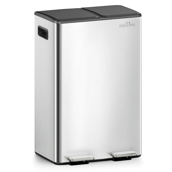 mVm 16 Gal Kitchen Trash Can, Dual Compartment Recycle Bin, Stainless Steel Garbage Bin for Home Kitchen Office (Silver)
