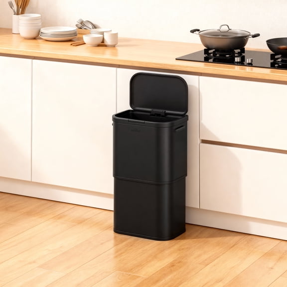 mVm 16 Gal Kitchen Trash Can, Touch Top Large Garbage Can (Black)
