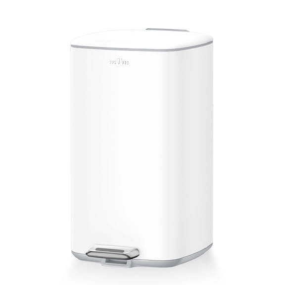mVm 5.3 Gal Kitchen Trash Can, Black Tall Step Trash Can with Lid, Smooth Square Garbage Bin for Home Office (White)