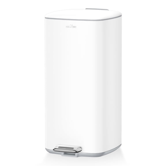 mVm Kitchen Trash Can, 8 Gal White Step Trash Can with Lid, Smooth Square Garbage Bin for Home Office (White)