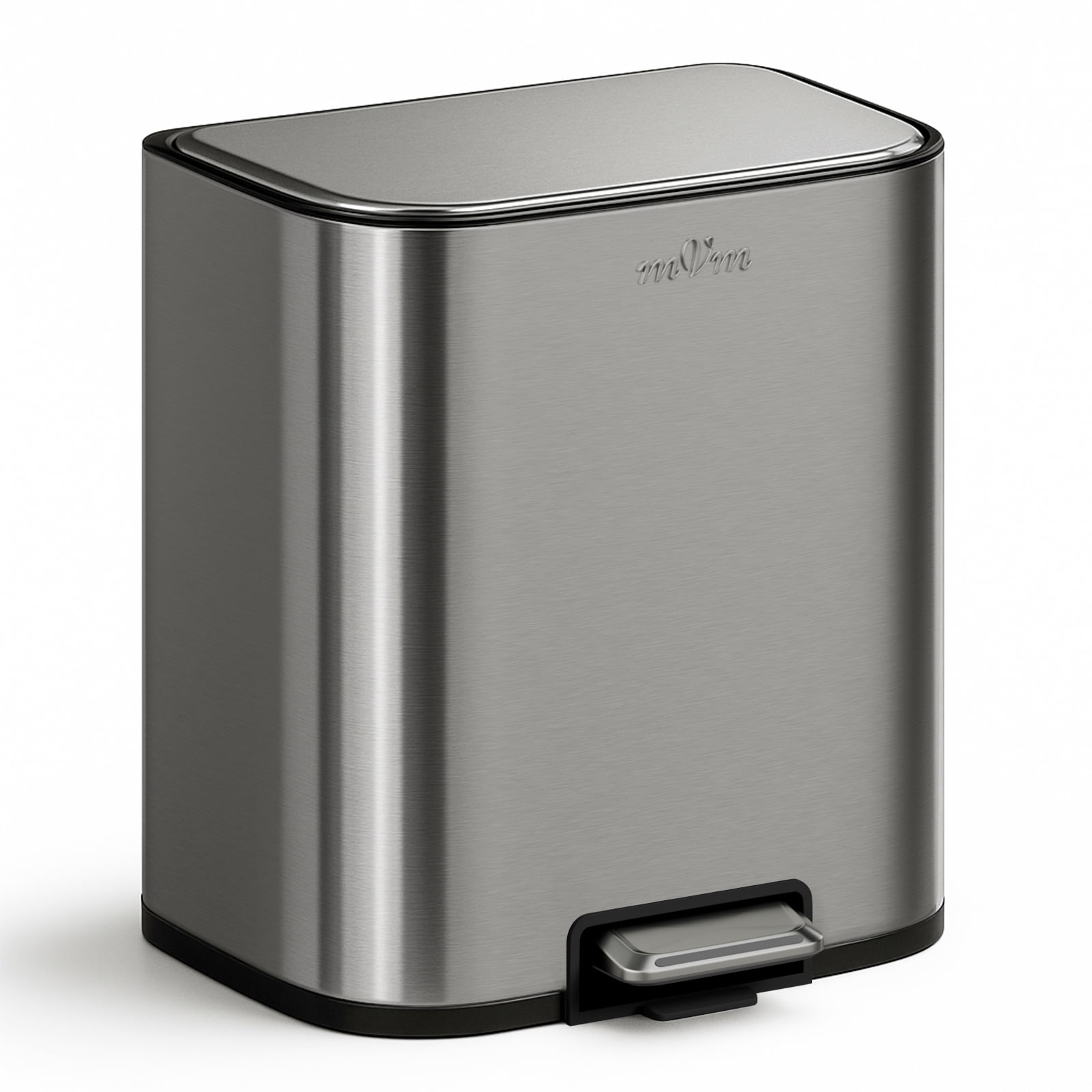 mVm Stainless Steel Trash Can, 5.3 Gal Trash Can with Lid, Smooth Edge Step Garbage Bin for Home Kitchen Office (Gray)