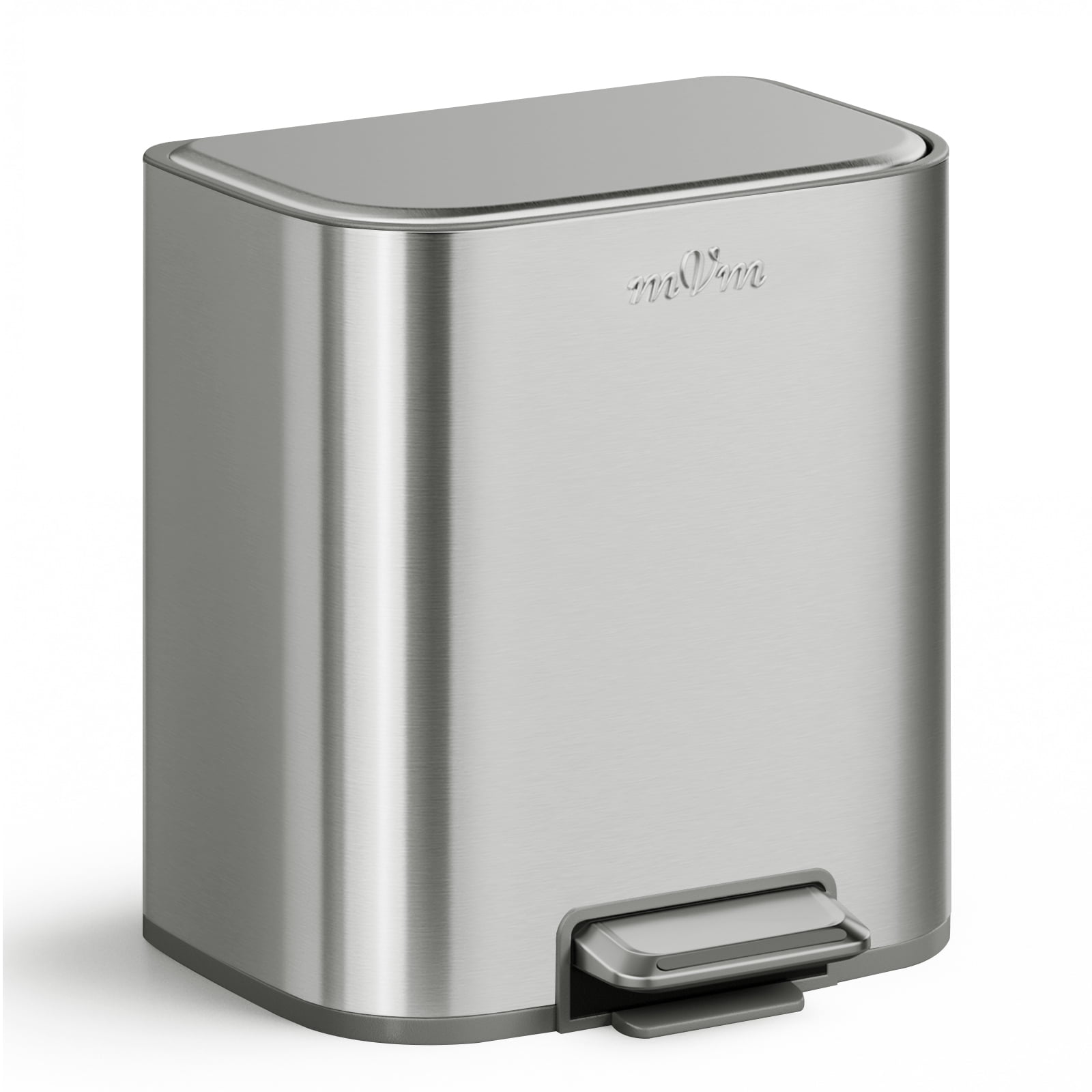 mVm Stainless Steel Trash Can, 5.3 Gal Trash Can with Lid, Smooth Edge Step Garbage Bin for Home Kitchen Office (Tin)