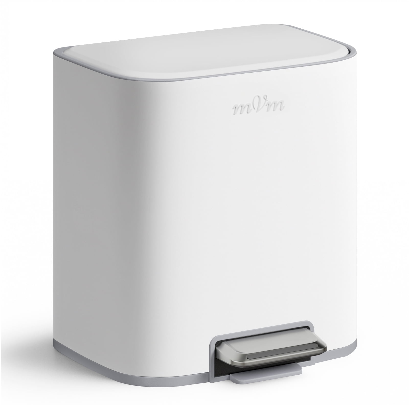 mVm Stainless Steel Trash Can, 5.3 Gal Trash Can with Lid, Smooth Edge Step Garbage Bin for Home Kitchen Office (White)